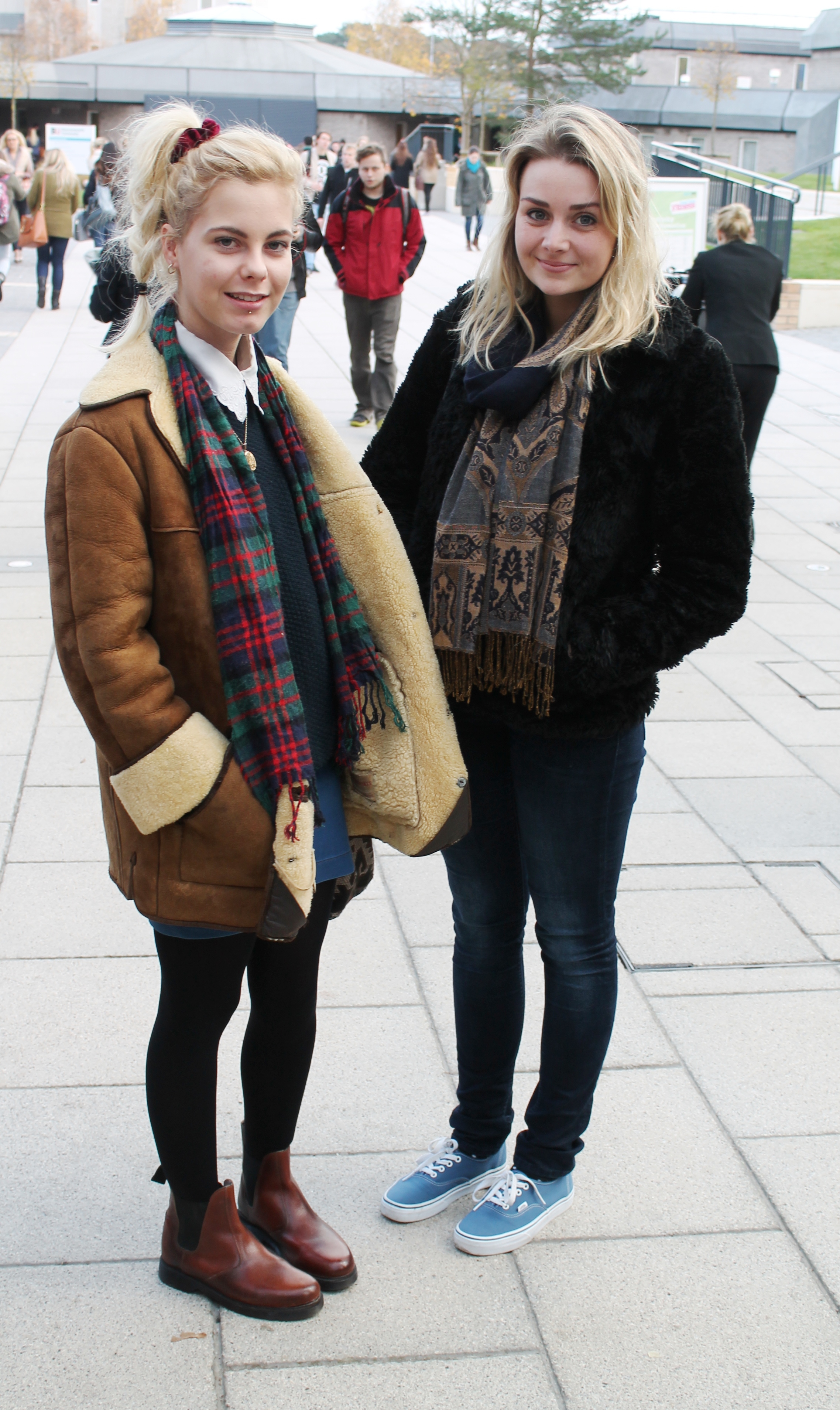 Taylor Gilmore in her vintage suede coat and Sarah Connel wearing faux fur.